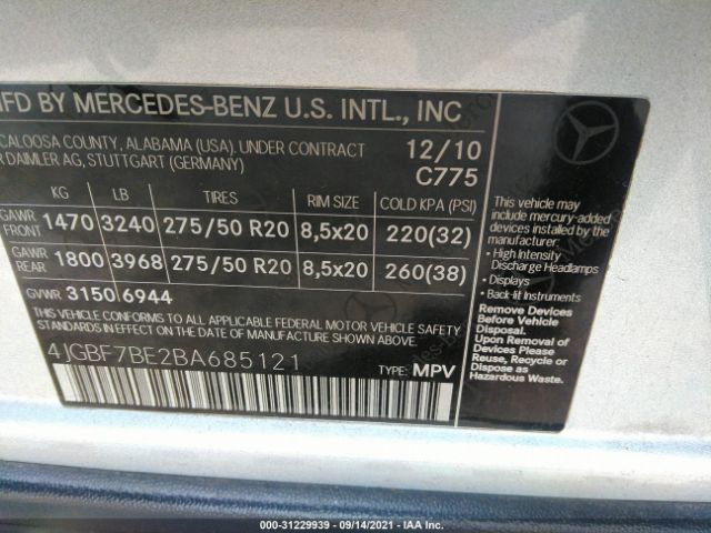 Photo 8 VIN: 4JGBF7BE2BA685121 - MERCEDES-BENZ GL-CLASS 