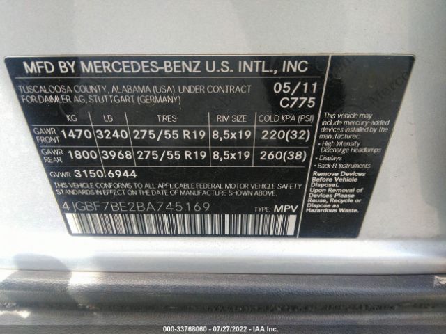 Photo 8 VIN: 4JGBF7BE2BA745169 - MERCEDES-BENZ GL-CLASS 