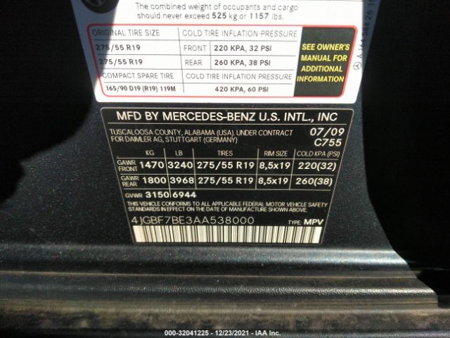 Photo 8 VIN: 4JGBF7BE3AA538000 - MERCEDES-BENZ GL-CLASS 