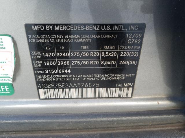 Photo 9 VIN: 4JGBF7BE3AA576875 - MERCEDES-BENZ GL 450 4MA 