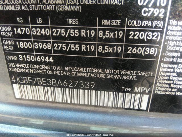 Photo 8 VIN: 4JGBF7BE3BA627339 - MERCEDES-BENZ GL-CLASS 