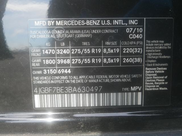 Photo 9 VIN: 4JGBF7BE3BA630497 - MERCEDES-BENZ GL 450 4MA 