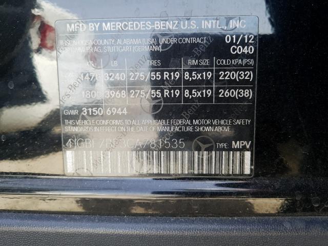 Photo 9 VIN: 4JGBF7BE3CA781535 - MERCEDES-BENZ GL 450 4MA 