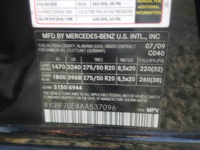 Photo 9 VIN: 4JGBF7BE4AA537096 - MERCEDES-BENZ GL 450 4MA 