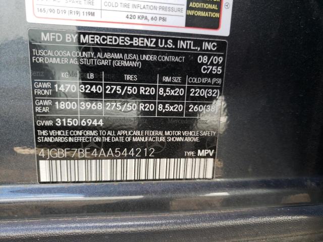 Photo 12 VIN: 4JGBF7BE4AA544212 - MERCEDES-BENZ GL 450 4MA 