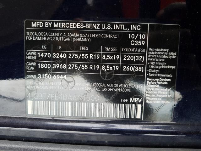 Photo 9 VIN: 4JGBF7BE4BA664500 - MERCEDES-BENZ GL 450 4MA 