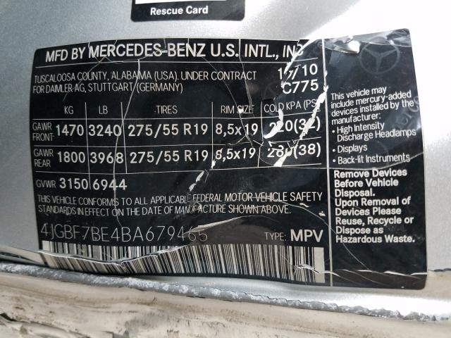 Photo 9 VIN: 4JGBF7BE4BA679465 - MERCEDES-BENZ GL 450 4MA 