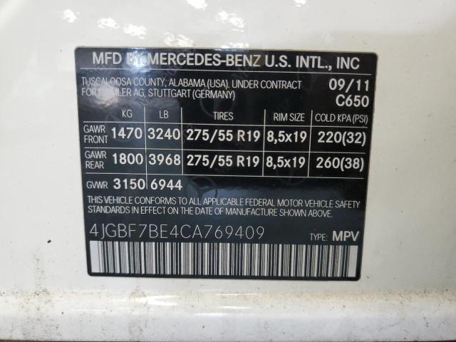 Photo 9 VIN: 4JGBF7BE4CA769409 - MERCEDES-BENZ GL 450 4MA 