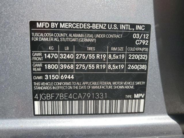 Photo 9 VIN: 4JGBF7BE4CA791331 - MERCEDES-BENZ GL 450 4MA 