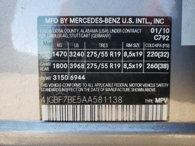 Photo 9 VIN: 4JGBF7BE5AA581138 - MERCEDES-BENZ GL 450 4MA 