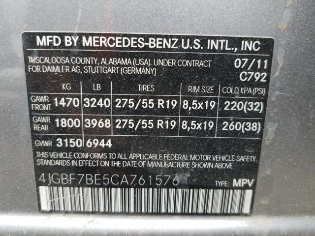 Photo 9 VIN: 4JGBF7BE5CA761576 - MERCEDES-BENZ GL 450 4MA 