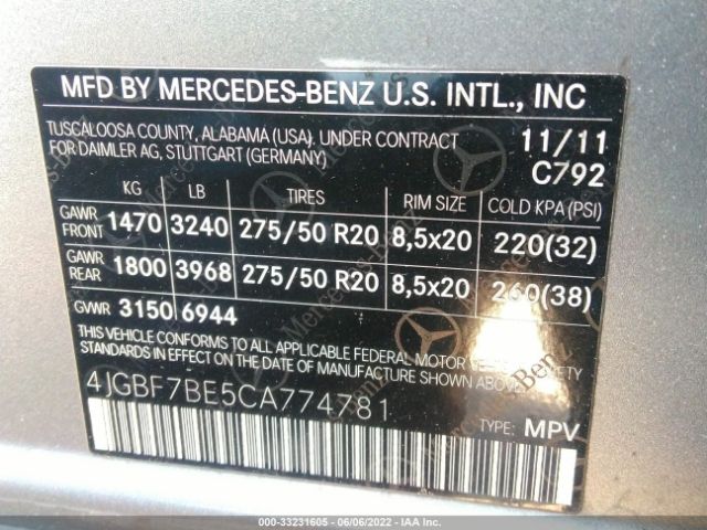 Photo 8 VIN: 4JGBF7BE5CA774781 - MERCEDES-BENZ GL-CLASS 