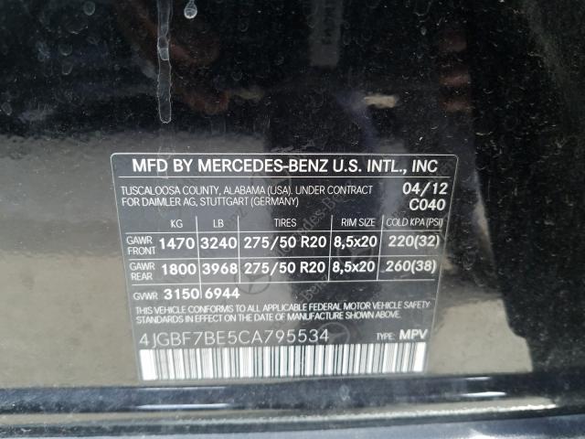 Photo 9 VIN: 4JGBF7BE5CA795534 - MERCEDES-BENZ GL 450 4MA 