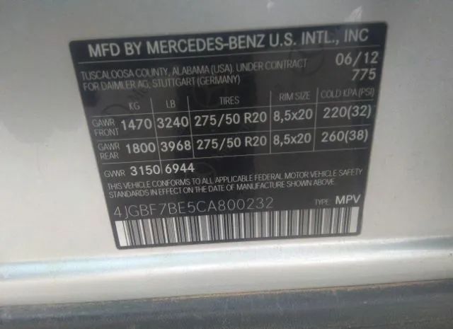 Photo 8 VIN: 4JGBF7BE5CA800232 - MERCEDES-BENZ GL-KLASSE 