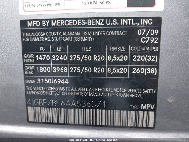 Photo 8 VIN: 4JGBF7BE6AA536371 - MERCEDES-BENZ GL 450 