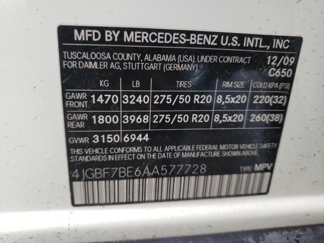 Photo 9 VIN: 4JGBF7BE6AA577728 - MERCEDES-BENZ GL 450 4MA 