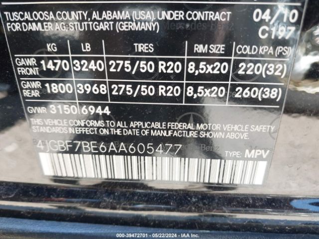 Photo 8 VIN: 4JGBF7BE6AA605477 - MERCEDES-BENZ GL 450 