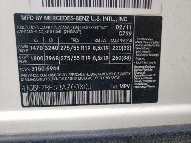 Photo 9 VIN: 4JGBF7BE6BA700803 - MERCEDES-BENZ GL 450 4MA 