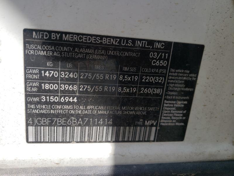 Photo 9 VIN: 4JGBF7BE6BA711414 - MERCEDES-BENZ GL 450 4MA 