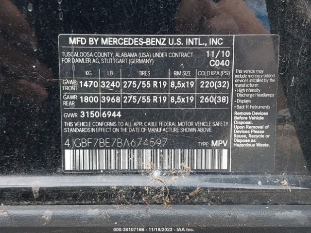 Photo 8 VIN: 4JGBF7BE7BA674597 - MERCEDES-BENZ GL 450 