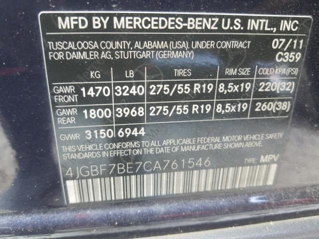 Photo 9 VIN: 4JGBF7BE7CA761546 - MERCEDES-BENZ GL 450 4MA 