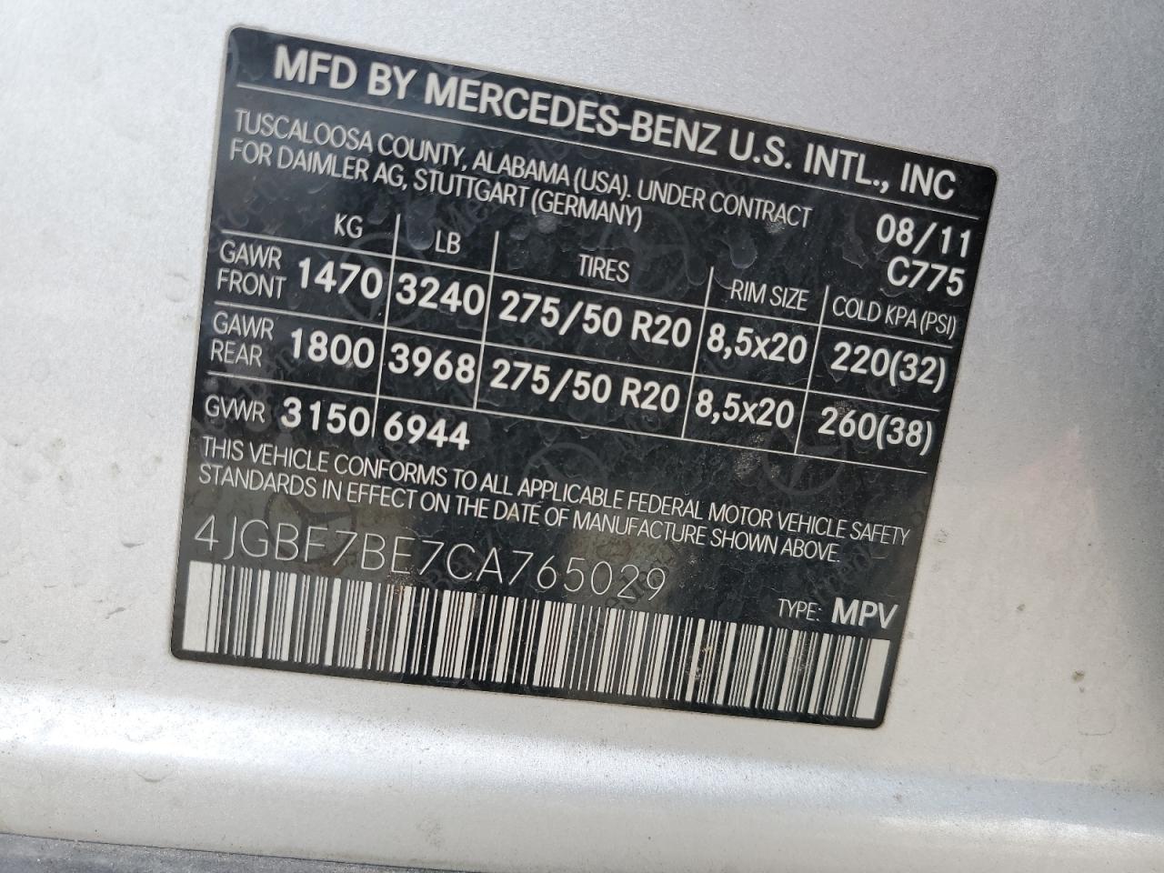 Photo 12 VIN: 4JGBF7BE7CA765029 - MERCEDES-BENZ GL-KLASSE 