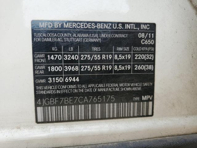 Photo 11 VIN: 4JGBF7BE7CA765175 - MERCEDES-BENZ GL 450 4MA 