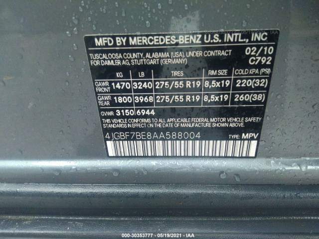 Photo 8 VIN: 4JGBF7BE8AA588004 - MERCEDES-BENZ GL-CLASS 