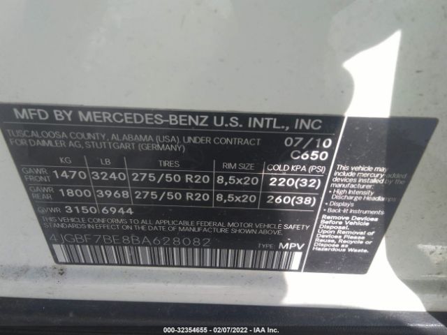 Photo 8 VIN: 4JGBF7BE8BA628082 - MERCEDES-BENZ GL-CLASS 