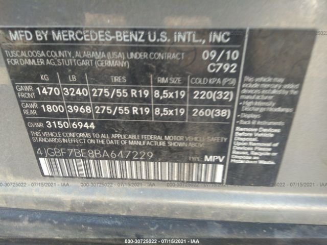 Photo 8 VIN: 4JGBF7BE8BA647229 - MERCEDES-BENZ GL-CLASS 