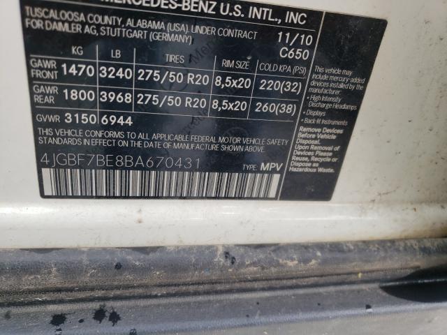 Photo 9 VIN: 4JGBF7BE8BA670431 - MERCEDES-BENZ GL 450 4MA 