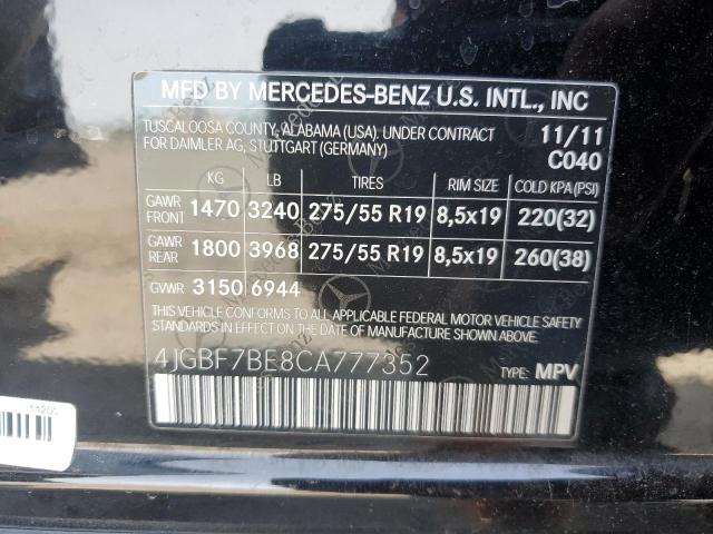 Photo 12 VIN: 4JGBF7BE8CA777352 - MERCEDES-BENZ GL-CLASS 