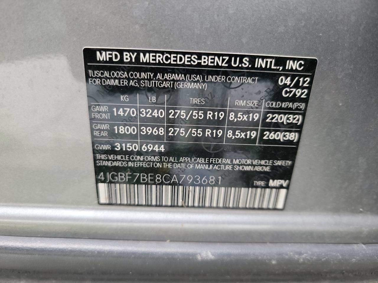 Photo 9 VIN: 4JGBF7BE8CA793681 - MERCEDES-BENZ GL-KLASSE 