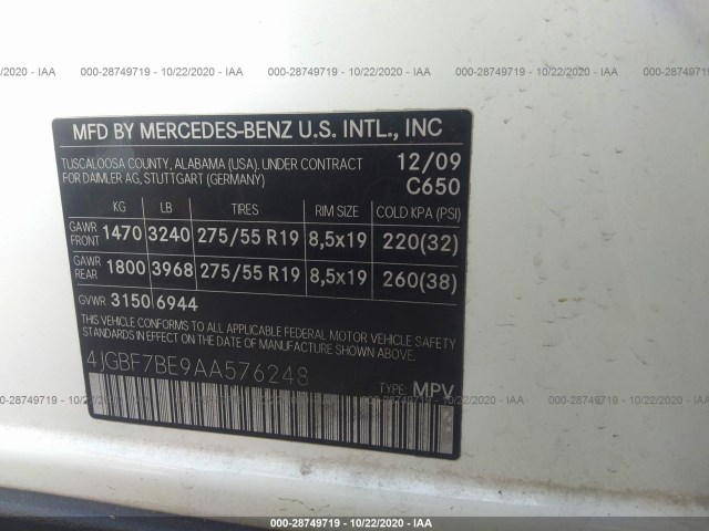 Photo 8 VIN: 4JGBF7BE9AA576248 - MERCEDES-BENZ GL-CLASS 