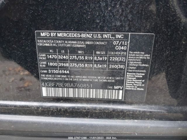 Photo 8 VIN: 4JGBF7BE9BA760851 - MERCEDES-BENZ GL-CLASS 