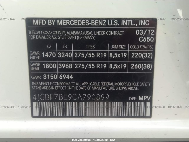 Photo 8 VIN: 4JGBF7BE9CA790899 - MERCEDES-BENZ GL-CLASS 