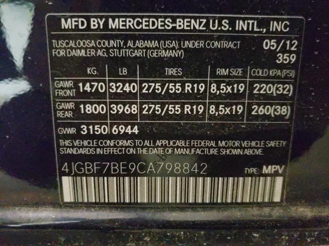 Photo 11 VIN: 4JGBF7BE9CA798842 - MERCEDES-BENZ GL 450 4MA 