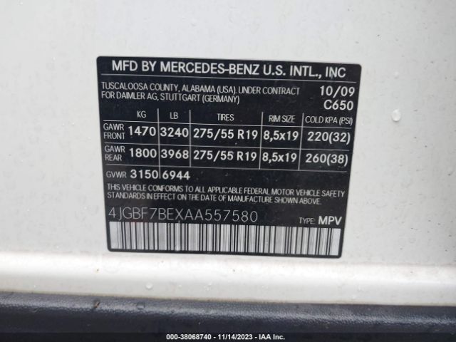 Photo 8 VIN: 4JGBF7BEXAA557580 - MERCEDES-BENZ GL 450 