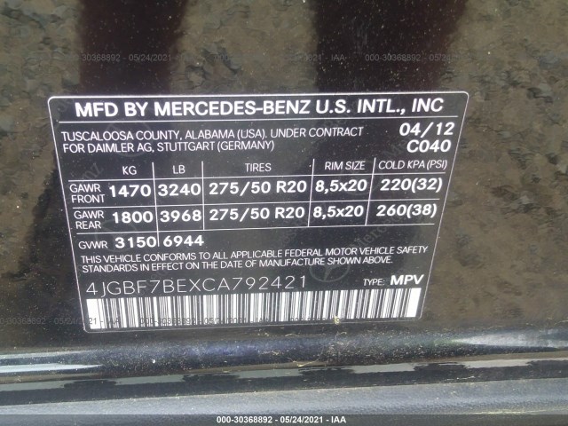 Photo 8 VIN: 4JGBF7BEXCA792421 - MERCEDES-BENZ GL-CLASS 