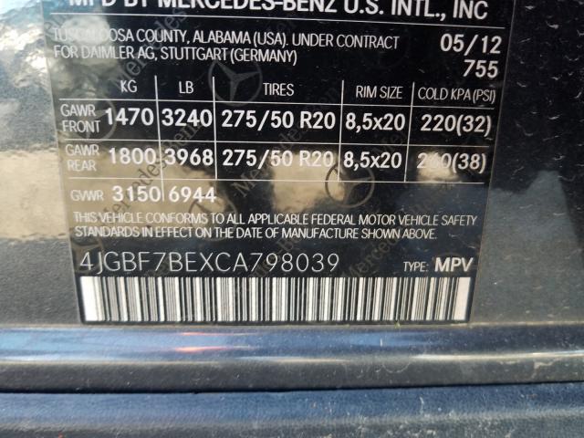 Photo 9 VIN: 4JGBF7BEXCA798039 - MERCEDES-BENZ GL 450 4MA 