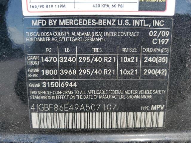 Photo 12 VIN: 4JGBF86E49A507107 - MERCEDES-BENZ GL 550 4MA 