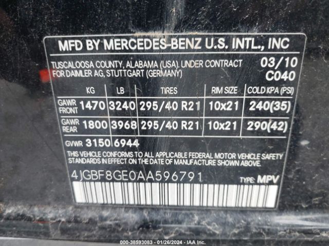 Photo 8 VIN: 4JGBF8GE0AA596791 - MERCEDES-BENZ GL 550 