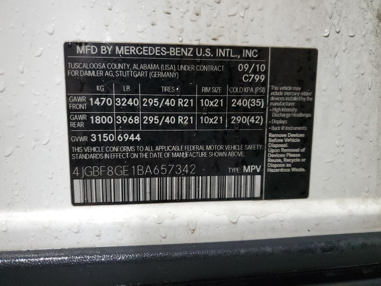 Photo 12 VIN: 4JGBF8GE1BA657342 - MERCEDES-BENZ GL-KLASSE 