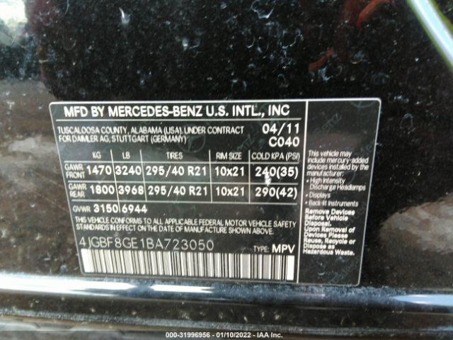 Photo 8 VIN: 4JGBF8GE1BA723050 - MERCEDES-BENZ GL-CLASS 