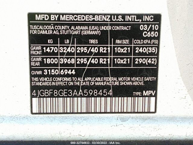 Photo 8 VIN: 4JGBF8GE3AA598454 - MERCEDES-BENZ GL-CLASS 