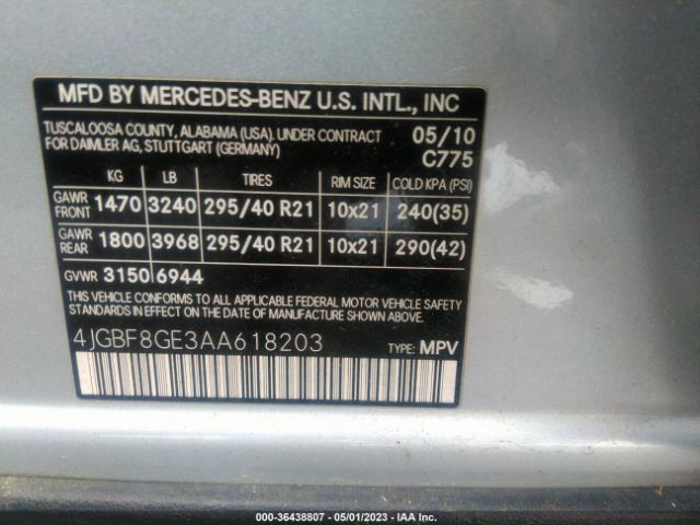 Photo 8 VIN: 4JGBF8GE3AA618203 - MERCEDES-BENZ GL 550 