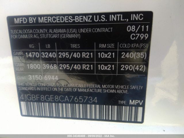 Photo 8 VIN: 4JGBF8GE8CA765734 - MERCEDES-BENZ GL-CLASS 