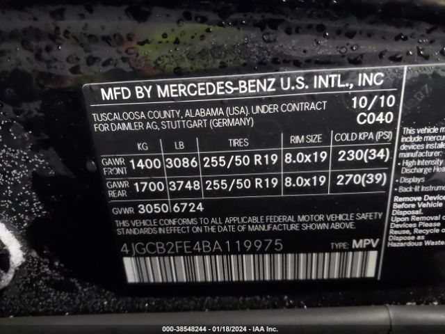 Photo 8 VIN: 4JGCB2FE4BA119975 - MERCEDES-BENZ R 350 BLUETEC 