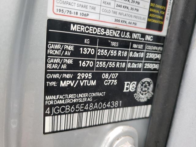 Photo 12 VIN: 4JGCB65E48A064381 - MERCEDES-BENZ R-CLASS 