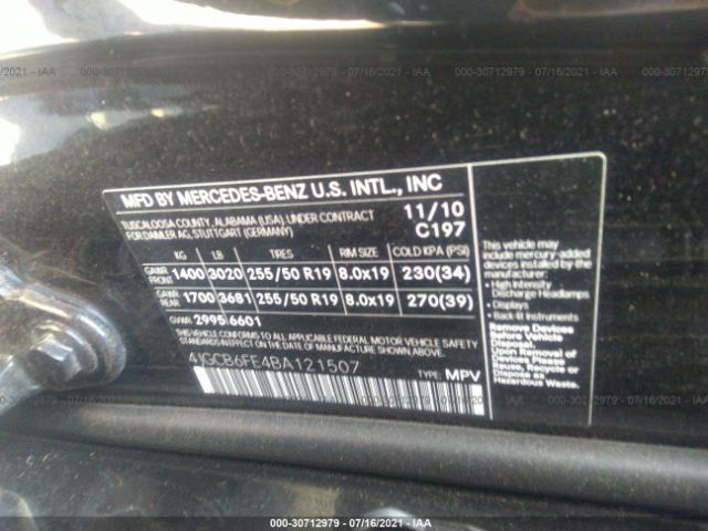 Photo 8 VIN: 4JGCB6FE4BA121507 - MERCEDES-BENZ R-CLASS 